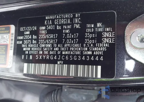 2025 Kia Sorento Lx z USA, uszkodzony, nr VIN 5XYRG4JC6SG343444